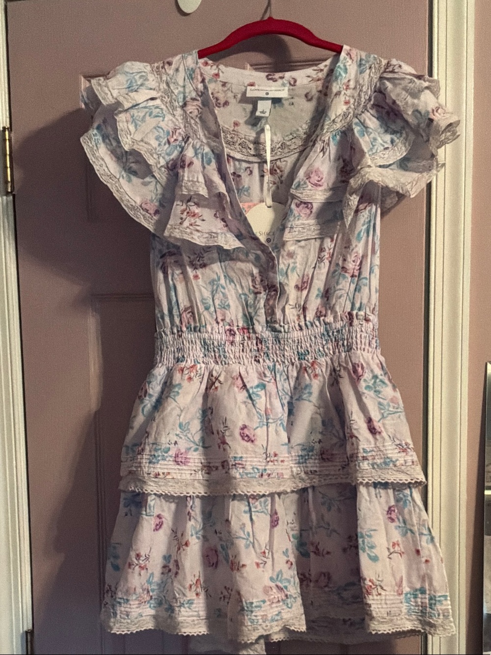 LoveShackFancy Light Pink Floral Ruffle Tiered Dress. This is the Target line.